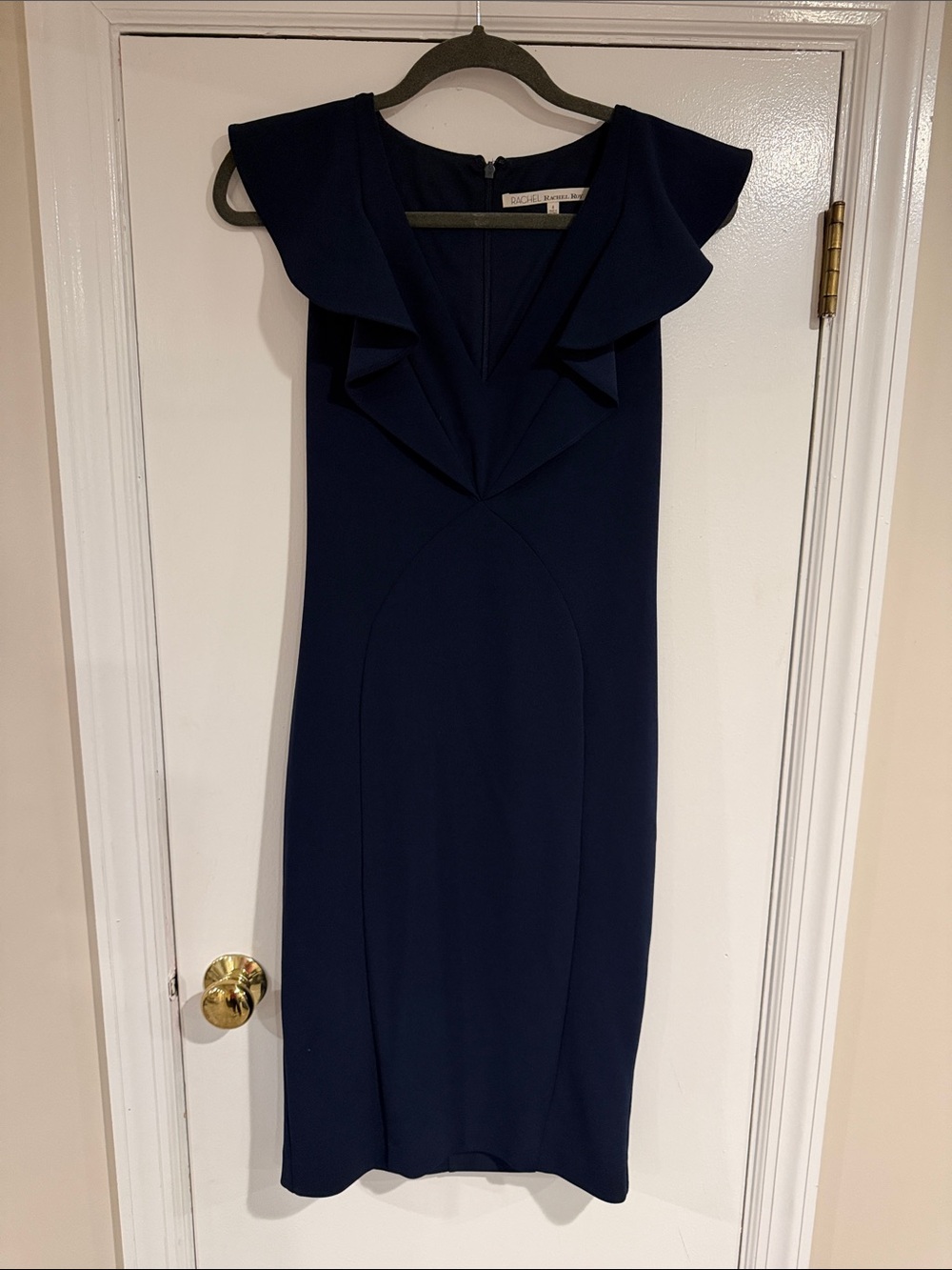 RACHEL Rachel Roy Navy Ruffle V-Neck Midi Dress